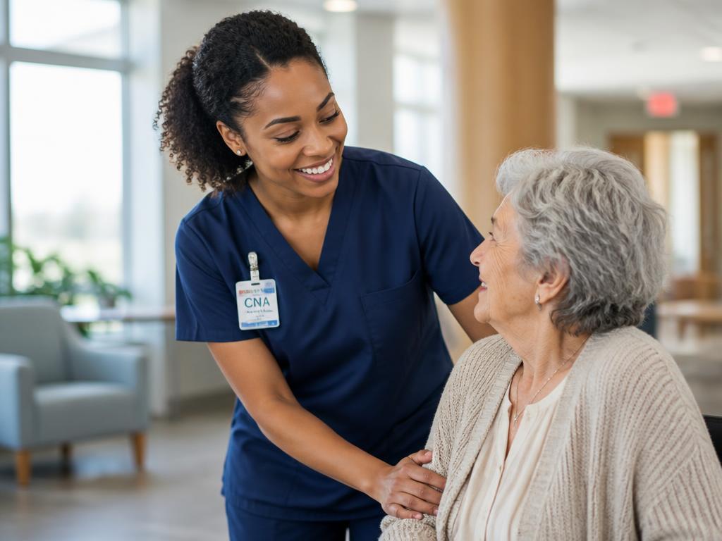 Certified Nursing Assistant supporting an older adult patient