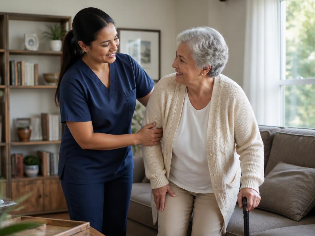 Personal care aide assisting a client at home